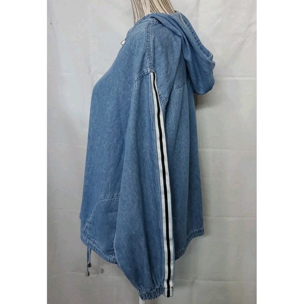 Quizz Denim‎ Lightweight Hoodie Light Wash Drawstring Pockets Retro Size Large - Picture 2 of 7